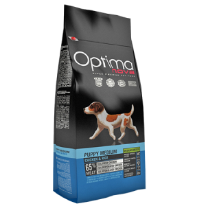 OPTIMA NOVA PUPPY MEDIUM CHICKEN & RICE -  Пълноценна храна без глутен за подрастващи кучета от средните породи от 2 до 10 месеца , пиле с ориз 