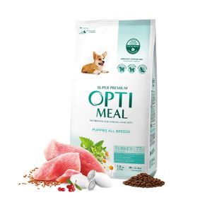 Opti Meal Dog Puppy With Turkey - Пълноценна суха храна за малки кученца от всички породи – пуешко - различни разфасовки