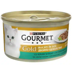 Gourmet Gold - мокра храна за котки - двойно удоволствие със заек и дроб 85гр