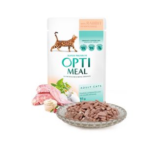 Opti Meal Pouch Adult Cat With Rabbit In White Sauce - пълноценна мокра храна за възрастни котки със заешко в бял сос