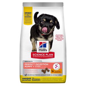Hill's Science Plan Puppy Perfect Digestion Medium – пълноценна суха храна за отлично храносмилане за кученца до 1 година от средни породи, с пилешко и кафяв ориз