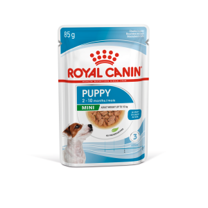 PROMO ROYAL CANIN® MINI PUPPY Pouch 12x85g - Пълноценна храна за подрастващи кучета от дребни породи - 4 КУТИИ (4 х 12 броя x 85 гр) + ПОДАРЪК MINI PUPPY 2kg