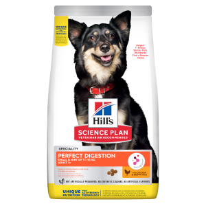 Hill’s Science Plan PERFECT DIGESTION  Small&Mini Adult Dog 1+  Пълноценна суха храна за отлично храносмилане за кучета над 1 година от дребните породи (до 10 кг)  с пилешко и кафяв ориз -  1,5 кг