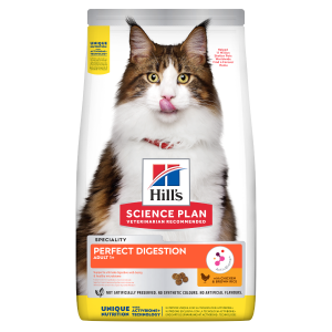 Hill’s Science Plan PERFECT DIGESTION Adult Cat 1+  Пълноценна суха храна за отлично храносмилане за котки над 1 година с пилешко и кафяв ориз - 300 гр