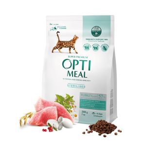 Opti Meal Cat Adult Sterilized With Turkey And Oat - Пълноценна суха храна за стерилизирани и кастрирани котки - пуешко и овес