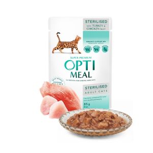 Opti Meal Pouch Adult Cat Sterilized With Turkey And Chicken Fillet in Jelly - пълноценна мокра храна за стерилизирани котки с пуешко и пилешко в желе