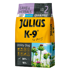 JULIUS-K9 GRAIN FREE PUPPY&JUNIOR LAMB 10 kg – хипоалергенна суха храна за подрастващи кучета с агнешко и билки, без зърнени култури , 10 кг