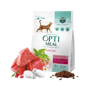 Opti Meal Cat Adult With Veal - Пълноценна суха храна за възрастни котки с високо съдържание на телешко месо - различни разфасовки